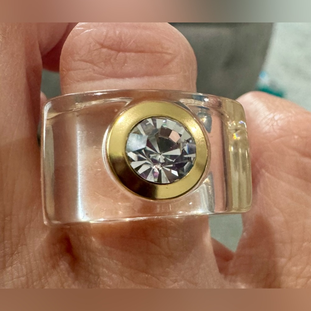 J Crew lucite/crystal cocktail ring   Size 6.  SO unique matches everything!